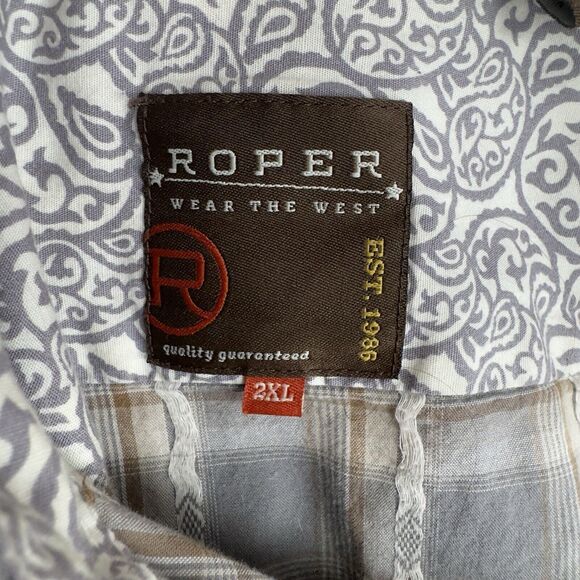 Roper Shirt Mens 2XL Gray‎ Collar Western Pearl Snap Thick Stitch Graphic Cowboy - Picture 14 of 16